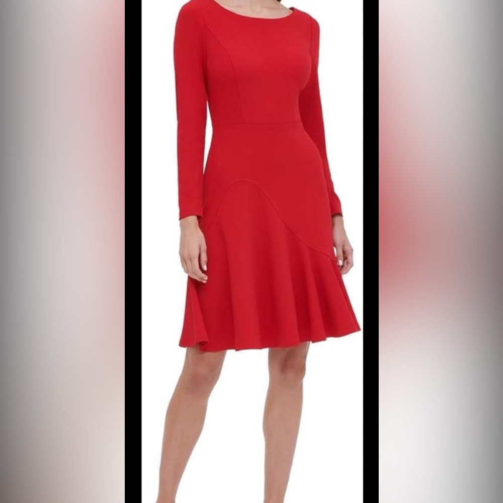 Tommy Hilfiger Red Long-Sleeve Fit-and-Flare Dress
